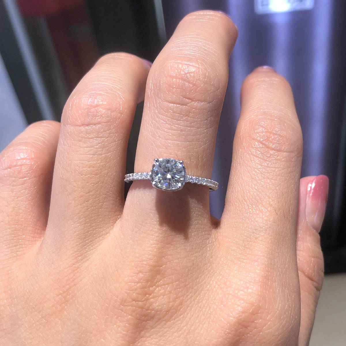 Micro Inlaid Four Claw Women's Ring S925 Silver Plated Platinum Customized Selection Main Stone Moissanite 1.0ct/Side Stone Cubic Zirconia